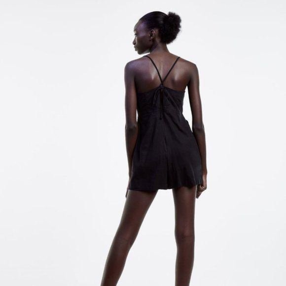 Zara V-Neck Romper Jumpsuit Black Small - Picture 5 of 8